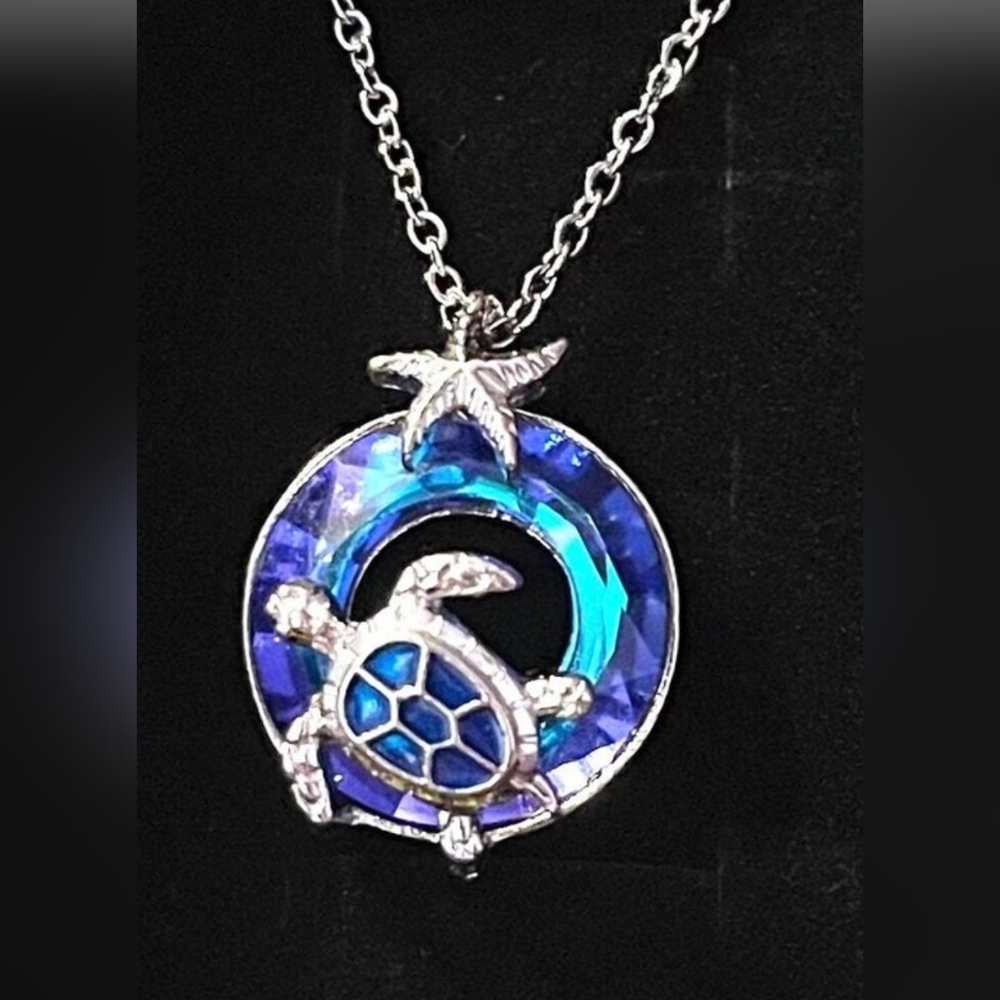 Turtle Tortoise Starfish Necklace Sterling Silver Sea Crystal Pendant Chain JOST